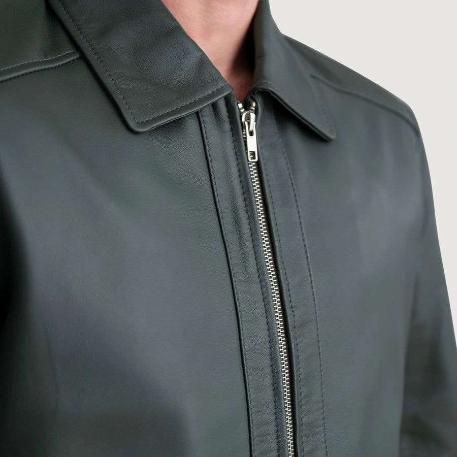 Men’s Sheepskin Leather Rider Jacket with Shirt Collar – Semi-Aniline Finish