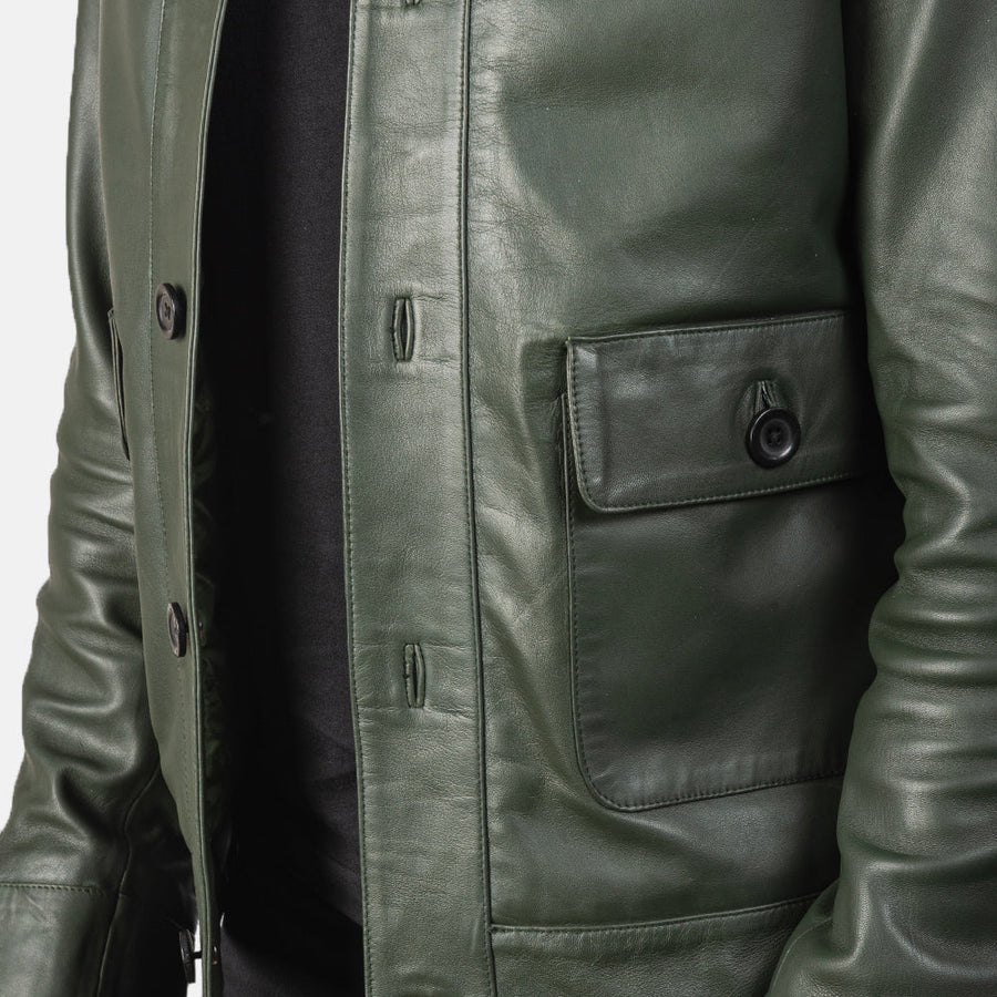 Men’s Sheepskin Leather Rider Jacket with High-Neck Buttoned Collar