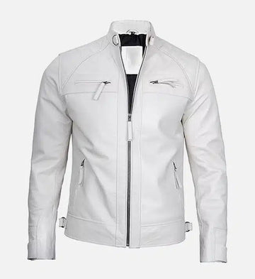 Men’s Sheepskin Classic White Leather Café Racer Jacket