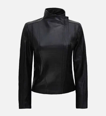 Women’s Sheepskin Leather Jacket – Black with Elegant Streamlined Front