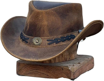 100% Real Leather Cowboy Hat | Handmade Western Style Unisex Leather Hat - Outback hat, Australian Hats