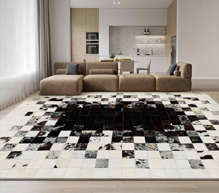 Handcrafted Cowhide Leather Patchwork Rug – Natural Hair-On Design