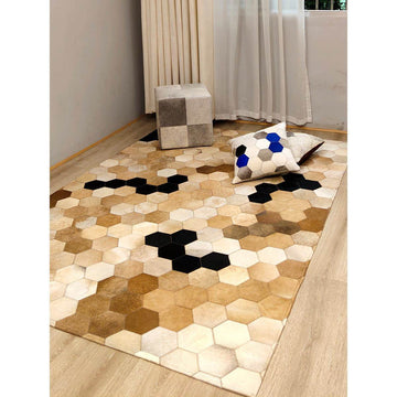 Premium Cowhide Patchwork Rectangle Rug – Handcrafted Natural Design