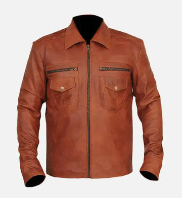 Men’s Sheepskin Distressed Brown Leather Biker Jacket