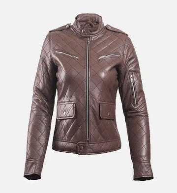 Women’s Sheepskin Brown Leather Puffer Jacket