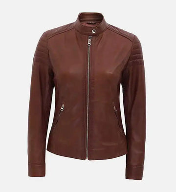 Women’s Sheepskin Brown Quilted Biker Leather Jacket