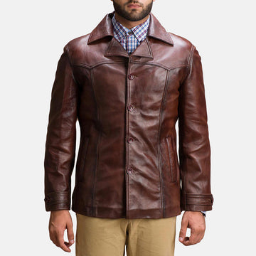 Men’s Brown Sheepskin Leather Jacket with Notch Collar