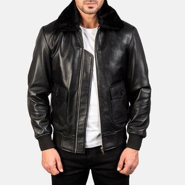 Men’s Semi-Aniline Sheepskin Leather Jacket with Removable Fur Collar