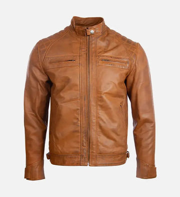 Men’s Sheepskin Leather Jacket – Brown with Quilted Shoulder & Back Design