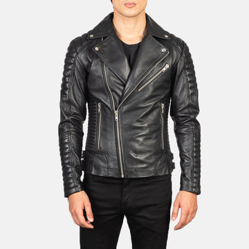 Men’s Semi-Aniline Sheepskin Leather Biker Jacket with Notch Collar