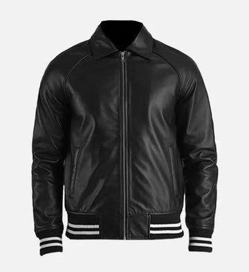 Men’s Genuine Sheepskin Leather Plain Varsity Moto Jacket