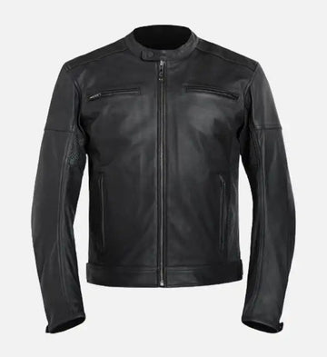 Men’s Sheepskin Leather café Racer Jacket – Black with Classic Silhouette