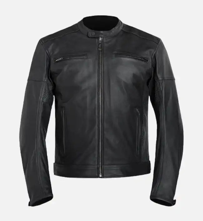 Men’s Sheepskin Leather café Racer Jacket – Black with Classic Silhouette