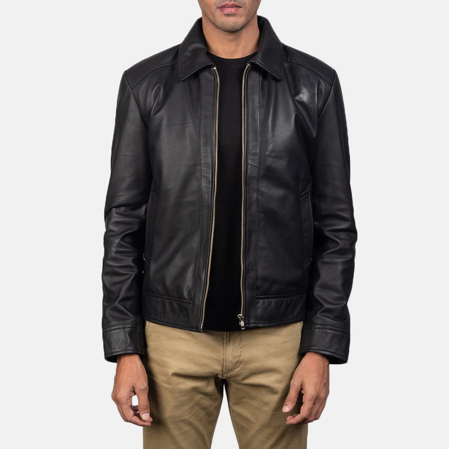 Men’s Sheepskin Leather Rider Jacket with Shirt Collar – Semi-Aniline Finish