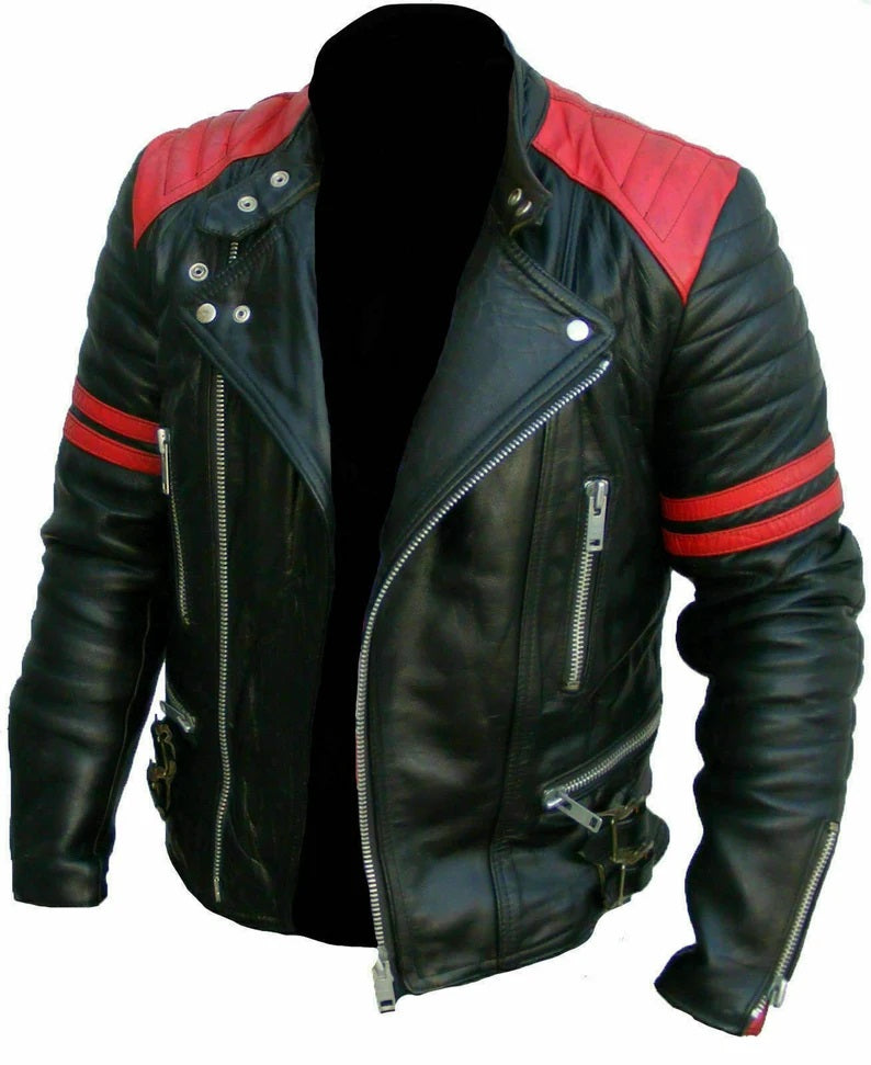 Men's Cafe Racer Biker Leather Jacket - Retro Style Lambskin Leather Jacket - Vintage Motorcycle Jacket