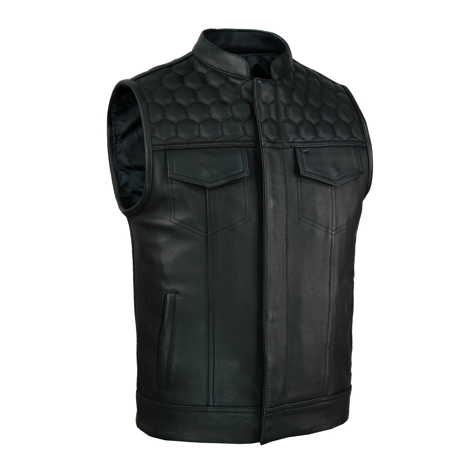 Real Leather Biker Vest - Classic Leather Moto V-Shape Neck Waistcoat - Stylish Casual Fit for all occasions and seasons