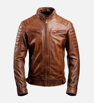 Men’s Vintage Sheepskin Leather Jacket – Brown Quilted Design