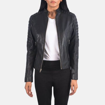 Sheepskin Genuine Leather Biker Jacket With Band Collar