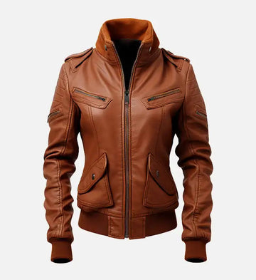 Women’s Sheepskin Brown Vintage Bomber Leather Jacket