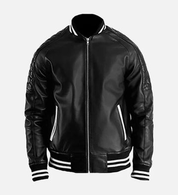 Men’s Sheepskin Plain Leather Varsity Biker Jacket