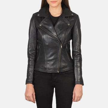 Women’s Sheepskin Leather Biker Jacket with Epaulettes