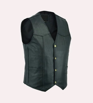 Pure Leather Biker Vest - Classic Leather Moto V-Shape Neck Waistcoat - Stylish Casual Fit for all occasions and seasons