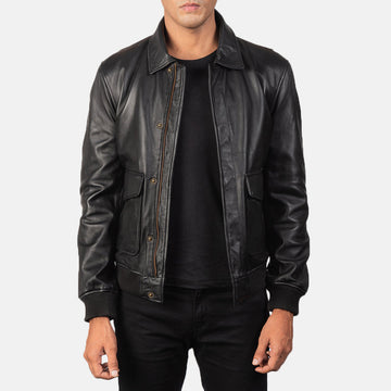 Men’s Sheepskin Leather Jacket with Shirt Collar and Button Flap