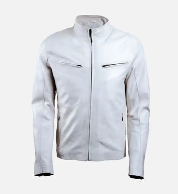 Men’s Sheepskin White Slim Fit Leather Bomber Jacket