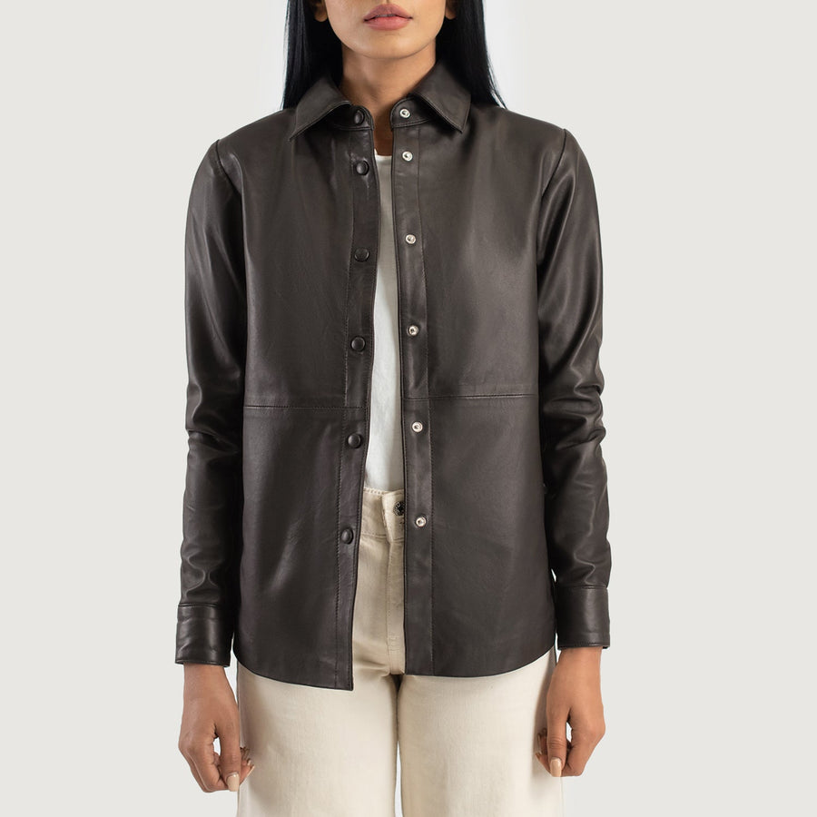 Women’s Sheepskin Leather Jacket with Shirt Collar