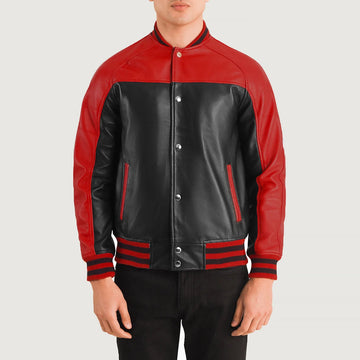 Men’s Semi-Aniline Sheepskin Leather Varsity Jacket with Raglan Sleeves