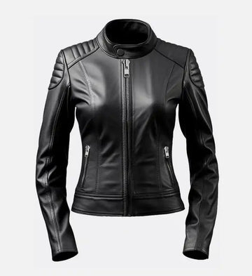 Women’s Black Sheepskin Leather Jacket – Slim Fit with Quilted Shoulders