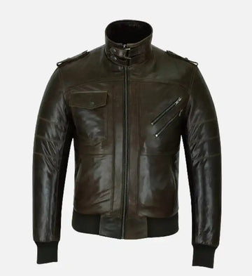 Men’s Sheepskin Slim Fit Brown Bomber Leather Jacket
