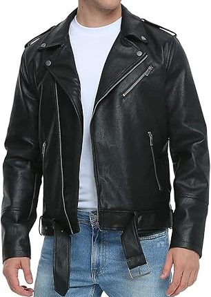 Men's Black Leather Jacket - Classic Biker Style, Genuine Leather, Casual Outerwear