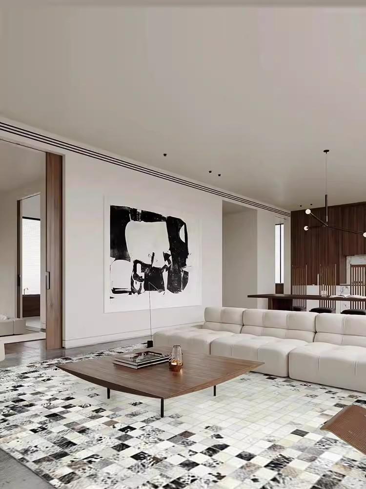 Natural Cowhide Patchwork Rug – Elegant Handmade Design