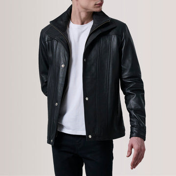 Classic Sheepskin Leather Jackets with Leather-Lined Shirt Collar