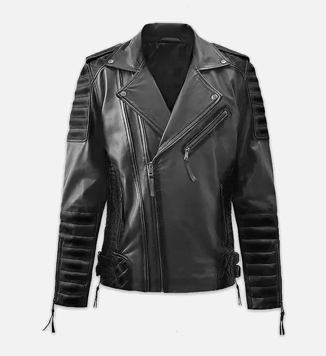 Women’s Black Sheepskin Asymmetrical Leather Biker Jacket with Belt