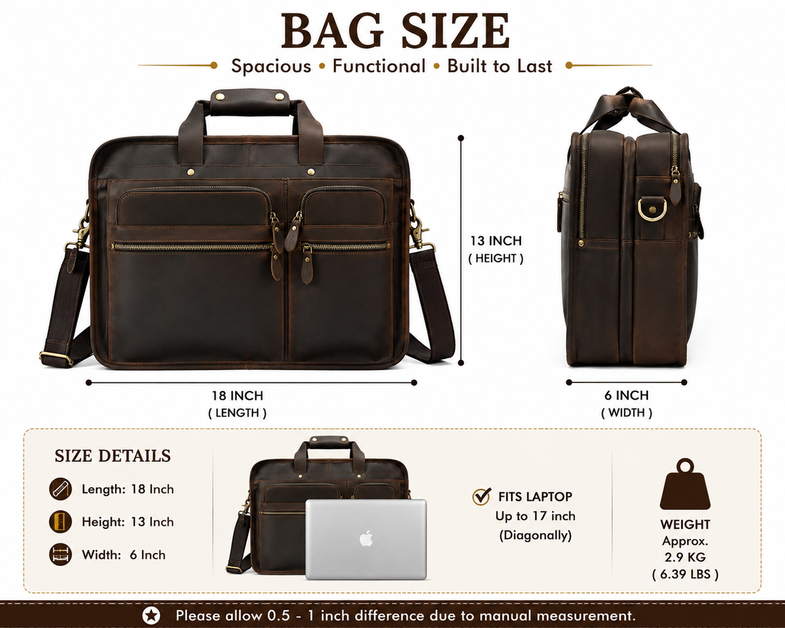 Crazy Horse Leather Laptop Briefcase – 3 Compartment Business Messenger Bag for Men & Women