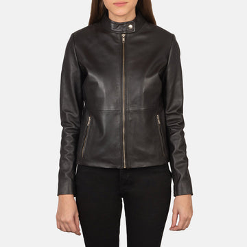 Women’s Sheepskin Leather Bomber Jacket with Band Collar