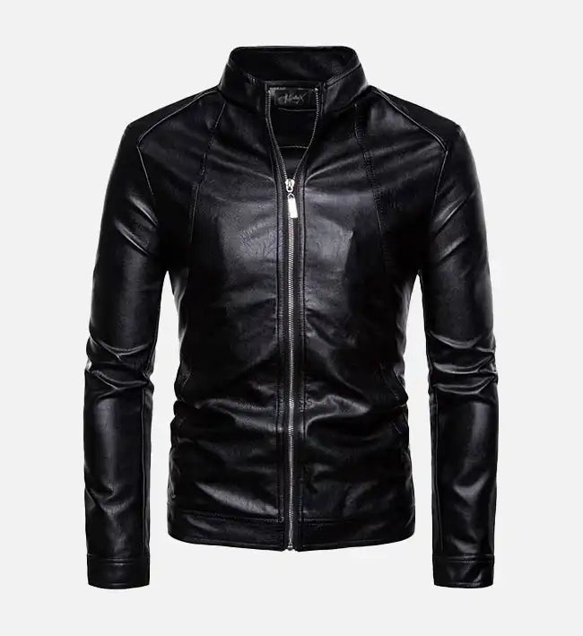 Men’s Black Sheepskin Leather Biker Jacket – Sleek Fitted Design