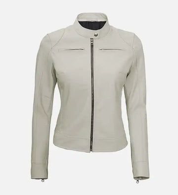 Women’s Sheepskin Leather Jacket – White & Yellow with Streamlined Design