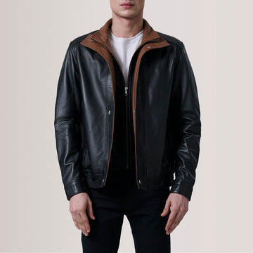 Men’s Stylish Sheepskin Leather Biker Jacket with Quilted Polyester Lining
