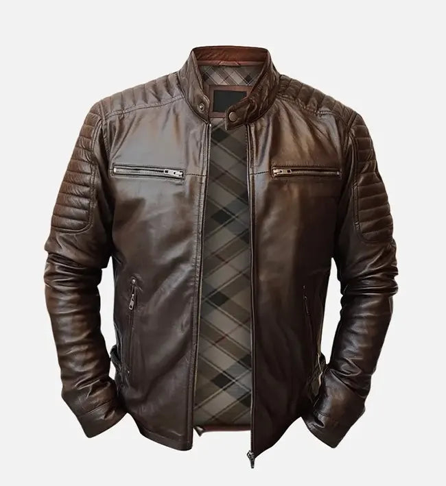 Men’s Sheepskin Sprint Brown Leather Bomber Jacket