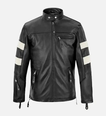 Men’s Sheepskin Slim Fit Leather Jacket – Black & White with Streamlined Design