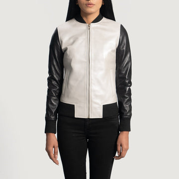 Women’s Sheepskin Leather Varsity Jacket – Silver & Black