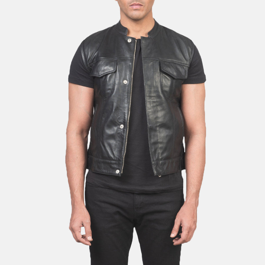 Men’s Sheepskin Leather Vest – Multicolor, Zipper with Button Flap