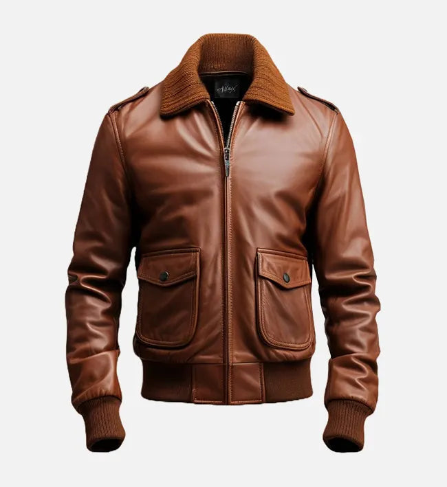 Men’s Sheepskin Brown Bomber Aviator Leather Jacket