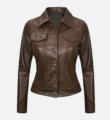 Women’s Sheepskin Leather Trucker Jacket – Multi-Color Options