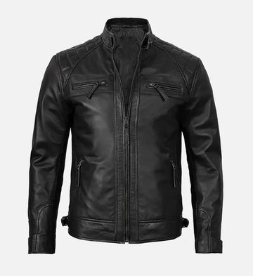 Men’s Sheepskin Premium Black Café Racer Jacket