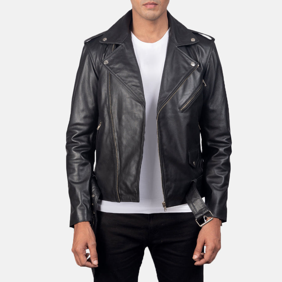 Genuine Cowhide Black Biker Leather Jacket For Men