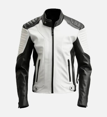 Men’s Sheepskin Leather Jacket – Black & White Contrast Color Blocking